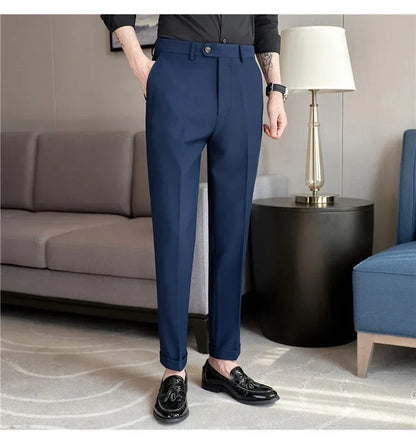 2024 New Men's Slim Fit Tapered Dress Pants Apricot Pearlescent Texture Business Casual Suit Trousers Spring Clothes