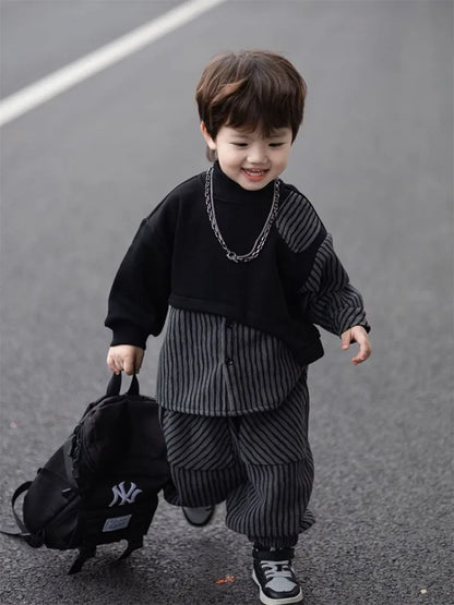 Fleece-Lined Hoodies Set Kids Clothes Boys Children's Suit for Boy Boy´s Clothing Winter 8 10 Year Old Sets Outdoor Top Bottom