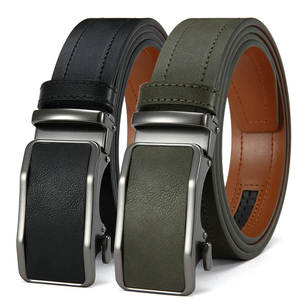 Men's Leather Belt Men's High-quality Business Belt Automatic Buckle Fashionable Ratchet Belt Can Be Adjusted Freely 2PCS