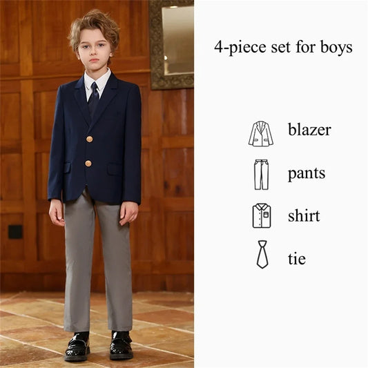 New Arrival Kids Stylish Peformance Sets 4 Pieces 110-180cm Elegant Classic Plus Size School Uniform For Boys And Girls