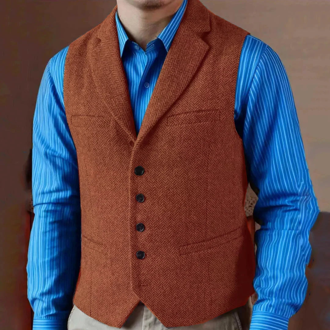 Men Vest Gray Herringbone Single Button With Lapel Waistcoat For Wedding Birthday Banquet Business Work Office Men Suit Vest