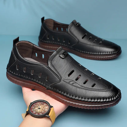 Solid Color Business Casual Shoes for Men Breathable Hallow Leather Sandals Male New Designer Fashion Summer Shoes Man