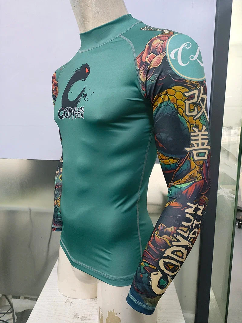 Men's Sports T -shirt Quickly Drying Bodybuilding Fitness Tight Rashguard UV Protection Swimsuit Swimming Shirt Surfing Rash