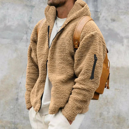 Men's Autumn and Winter Double-Sided Fleece Warm Jacket  Loose Hooded Casual Jacket