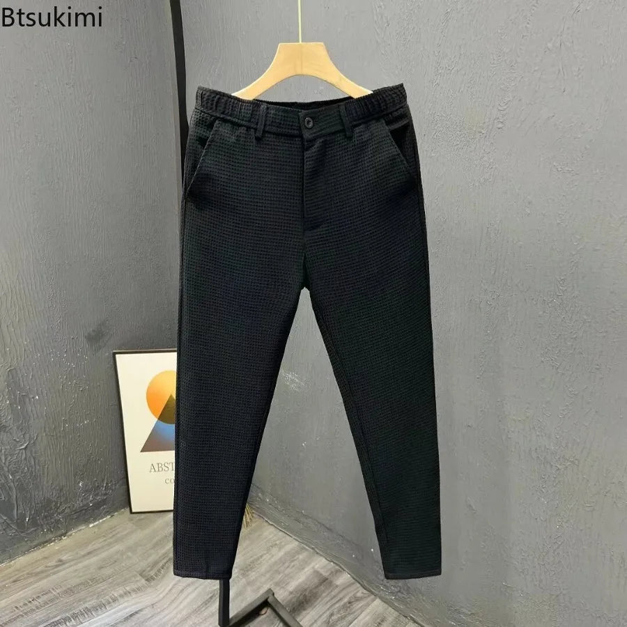 2026 High-grade Men's Solid Suit Pants Spring Summer Korean Style Pocket Straight Nine Split Pants Male Business Casual Trousers