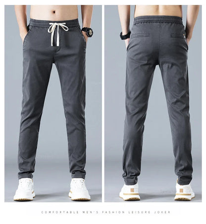 Spring Summer Men's Casual Pants Korean Fashion Cotton Thin Soft Elastic Slim Business Trousers Black Green Khaki