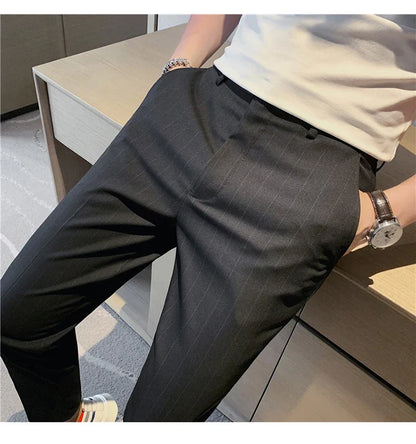 High Quality Fashion Striped Casual Men's Suit Pants 2026 New Business Office Social Wedding Slim Fit Trousers Oversized Size