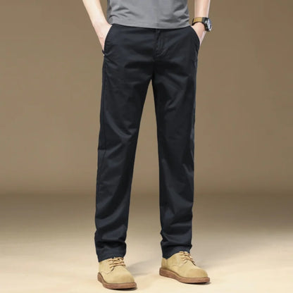 97% Cotton Cargo Style Casual Pants Men's Splicing Straight Fashion Elastic Business Trousers Spring Autumn Male Clothes Pants