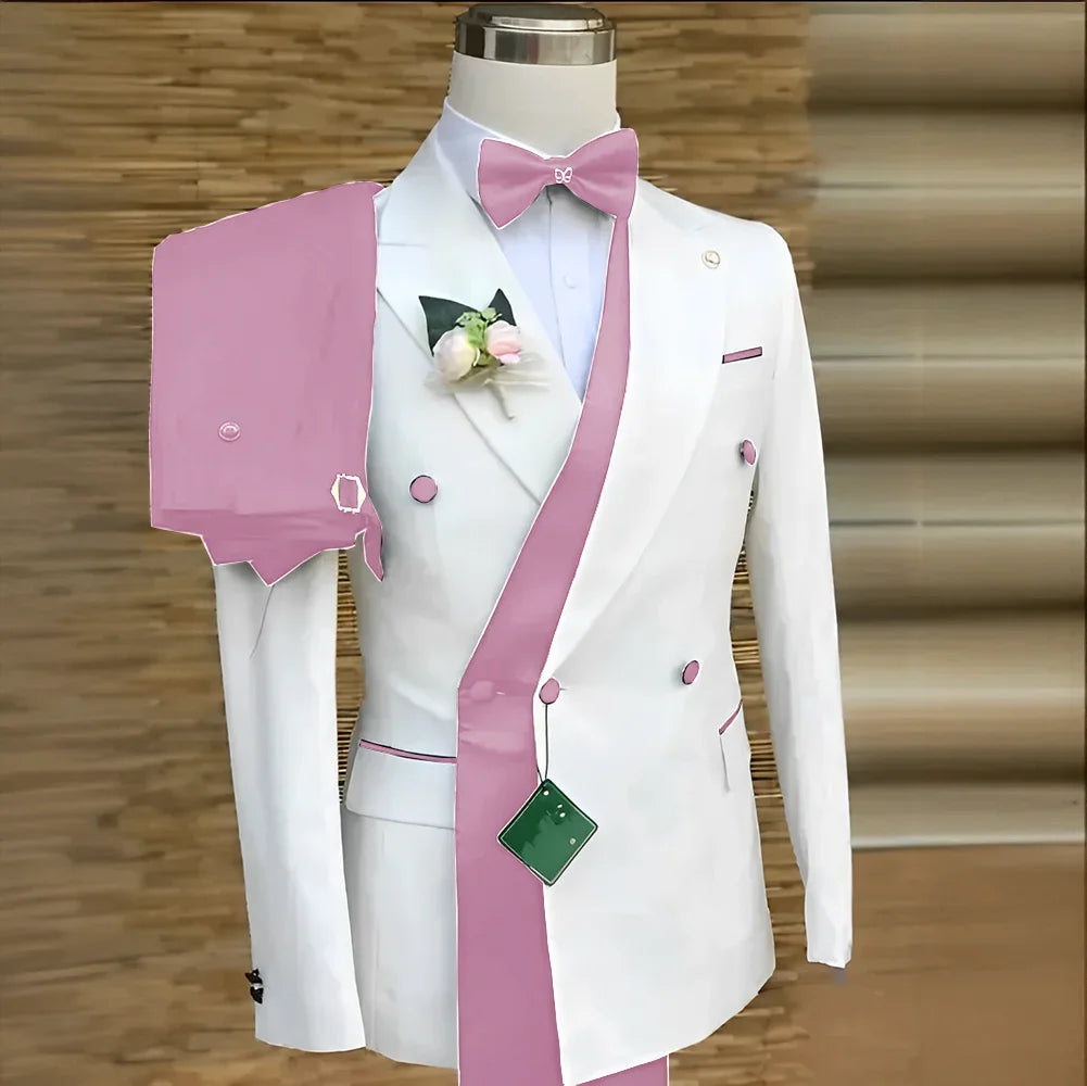 Bespoke Custom White Black Wedding Suit For Men New Design Slim Fit Groom Best Man Wedding Tuxedo Formal Prom Wear 2 Pieces Set