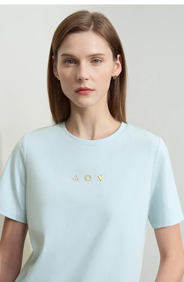 Minimalist T-shirt Women's Tops O-neck Short Sleeves Geometric Decoration Antibacterial Cotton Elastic Casual Tees 12521088