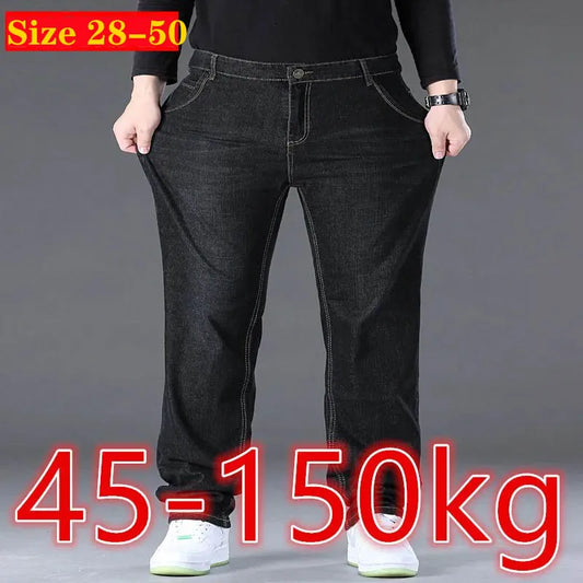 Men's Jeans Pants Big Size 50 High Stretch Denim Fabric Large Size Pants for 45-150kg Jeans Hombre Wide Leg Jeans Pantalon Homme
