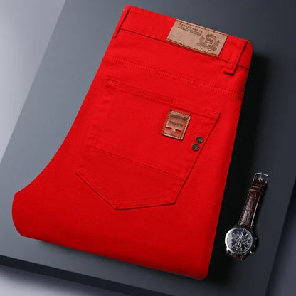 Slim Elastic Jeans Men's Colorful Fashion Korean Pants Spring Autumn Soft Comfortable Casual Straight Denim Trousers Streetwear