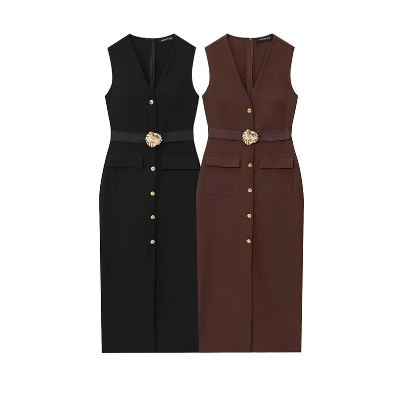 Black Elegant Party Midi Dresses 2026 Women's Summer Sleeveless Long Dresses Fashion Casual Vintage Evening Party Dress  ﻿