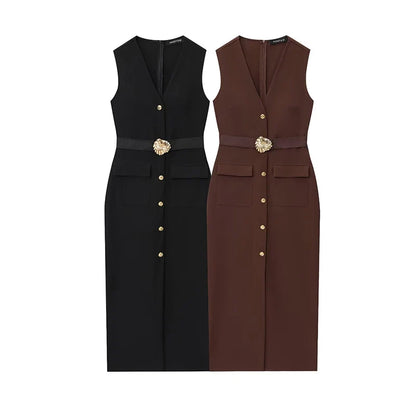 Black Elegant Party Midi Dresses 2026 Women's Summer Sleeveless Long Dresses Fashion Casual Vintage Evening Party Dress  ﻿