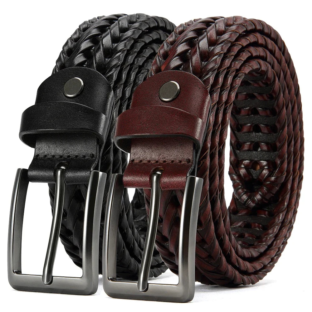 Leather Braided Belts for Mens Casual Woven Leather Belt for Dress Pants