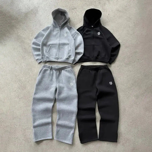 Y2k High Street Zip Embroidery Pattern Men's Hoodies Oversized Loose Sweatshirts Pullover Women Hip Hop Zip Hoodie Vintage Pants