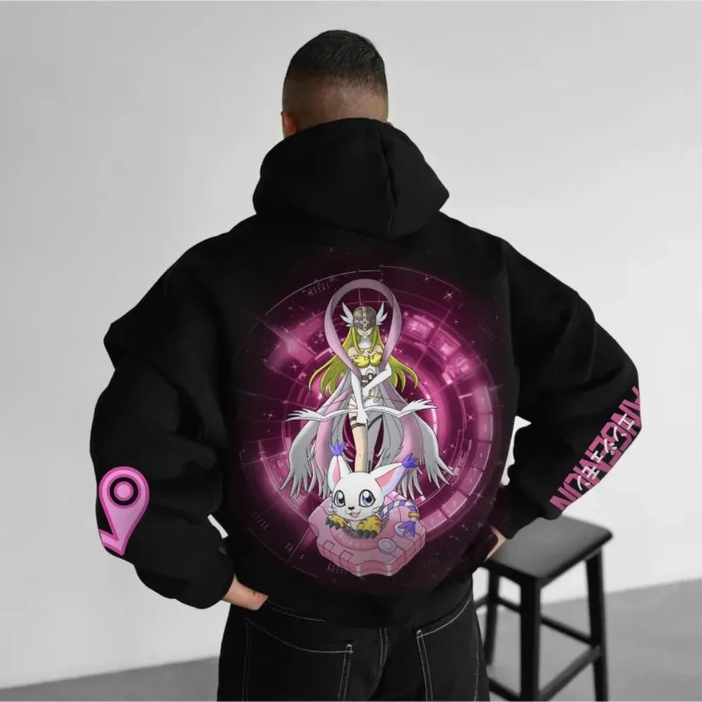 Digimon Men's Hoodie Sweater Angewomon Tailmon Japanese Anime Summer Boy Kids Y2k Harajuku Long Sleeve Top Parent-Child Clothing