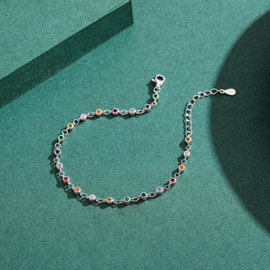 Bracelet à maillons de style bohème pour femme en argent sterling 925 véritable, couleur arc-en-ciel, zircone cubique, accessoire de mode féminin
