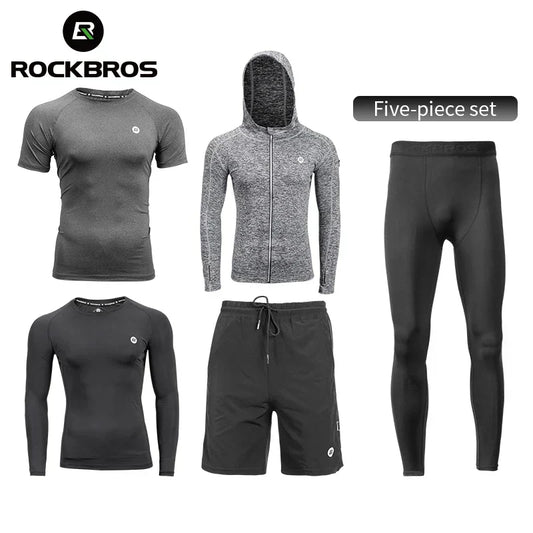 Men's Tracksuit Gym Fitness Running 5 Pcs/Set Quick Dry Sweat-absorb Compression Sport Suit Clothes Jogging Sport Wear