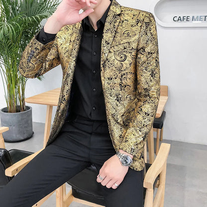2025 Autumn and Winter Hot Gold Suit Male Performance Host Suit Fashion Performance Large Size Personality Trendy Nightclub Coat