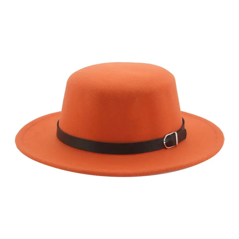 Felted Men Hats Solid Flat Top Belt Band Classic Simple Fedora Hats Khaki Camel Black White Red Casual Formal Dress Winter Hats