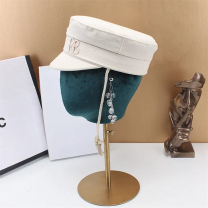 Brand Designer New Winter Embroidery Letter Baker Boy Straw Caps Purple Newsboy Caps Thick Warm Flat Cap Chapeau Homme