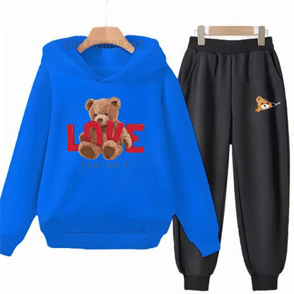 Little Bear Children's Hoodies Top+Bottom Girls Pink Boy Black Age 3-12 Coat Casual Toddler Long Sleeves Suit Print Clothing