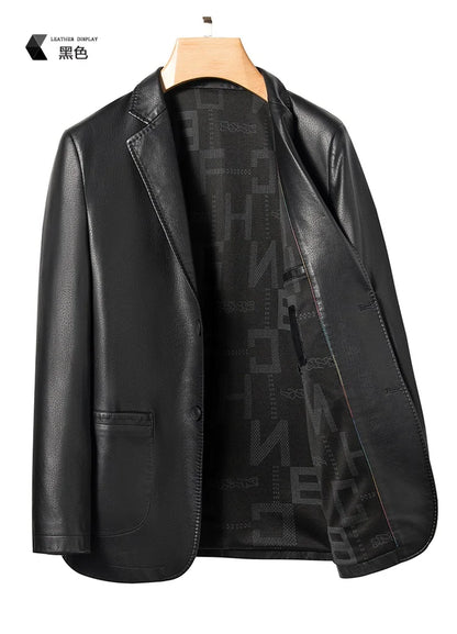 2025 Men's Slim Fit Leather Jacket High-Quality Fashion Trend All-Matching Autumn Winter Blazer for Stylish Men