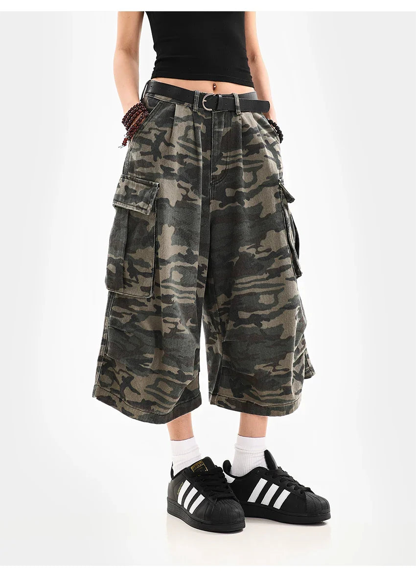 Summer Women Tomboy Camouflage Japanese Abi Jorts Jean Y2K 2000s Aesthetic Capri Pants Harajuku Denim High Street Goblin Core