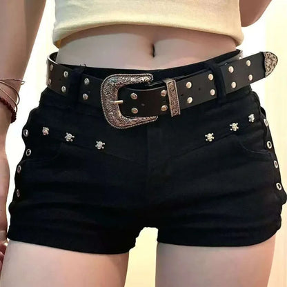 Women'S Punk Gothic Popular Denim Super Shorts Female Korean Fashion Slin Fit Hot Short Pants Black Sexy Low Waist Y2K Jean Shor