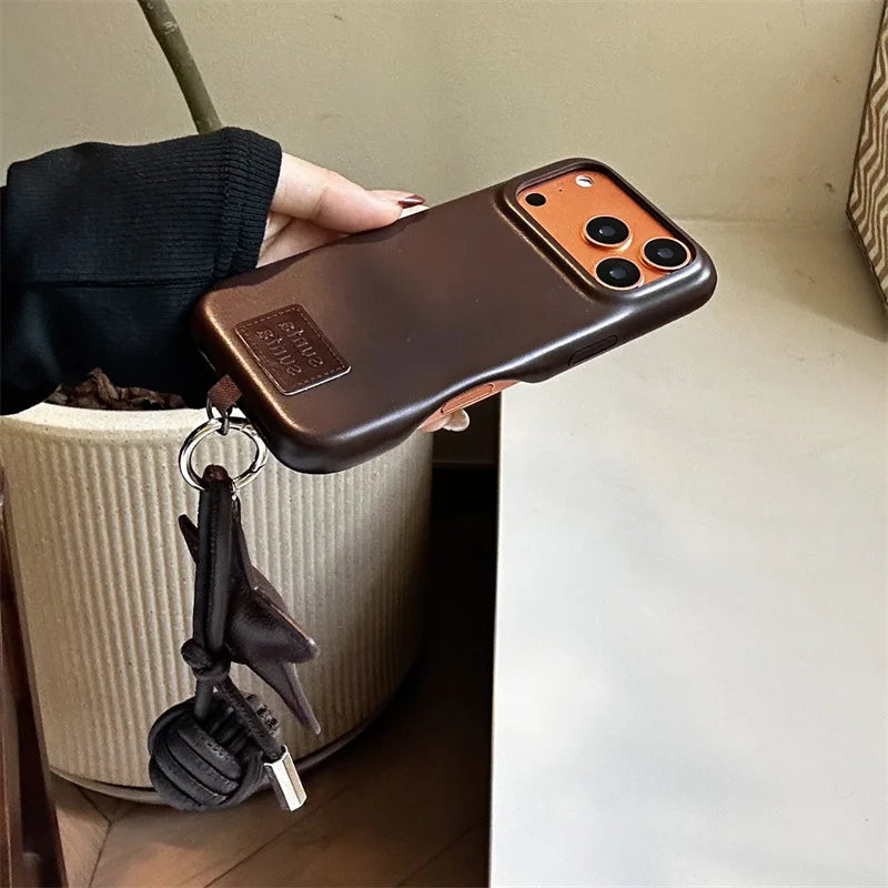 Fashion Leather Phone Case For iPhone 17 Pro 15 14 16 Pro Max Cover with Star Pendant Cute Protective Cases For Apple 17Pro Capa