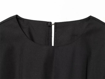Women's Dress 2026 Spring New Black Short-Sleeve Pleated Decorative A-Line Long Dress Elegant and Simple Fashionable