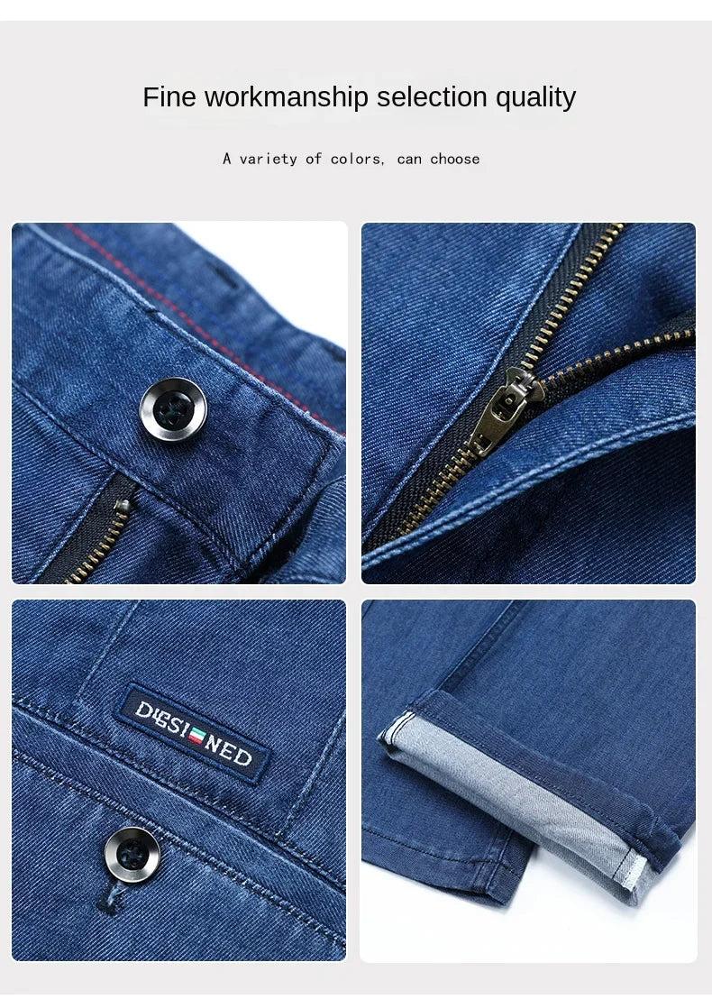 2026 New Spring Men's Light Blue Stretch Straight Jeans Business Casual Denim Pants Modal Fabric Trousers Male Brand