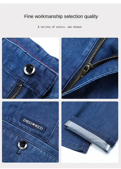 2026 New Spring Men's Light Blue Stretch Straight Jeans Business Casual Denim Pants Modal Fabric Trousers Male Brand
