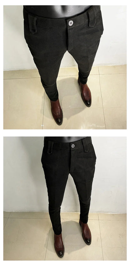 2025 Winter Men Suit Pants Woolen Thicken Keep Warm Formal Trousers Pantalones Hombre Solid Casual Slim Fit Pants Men Clothing