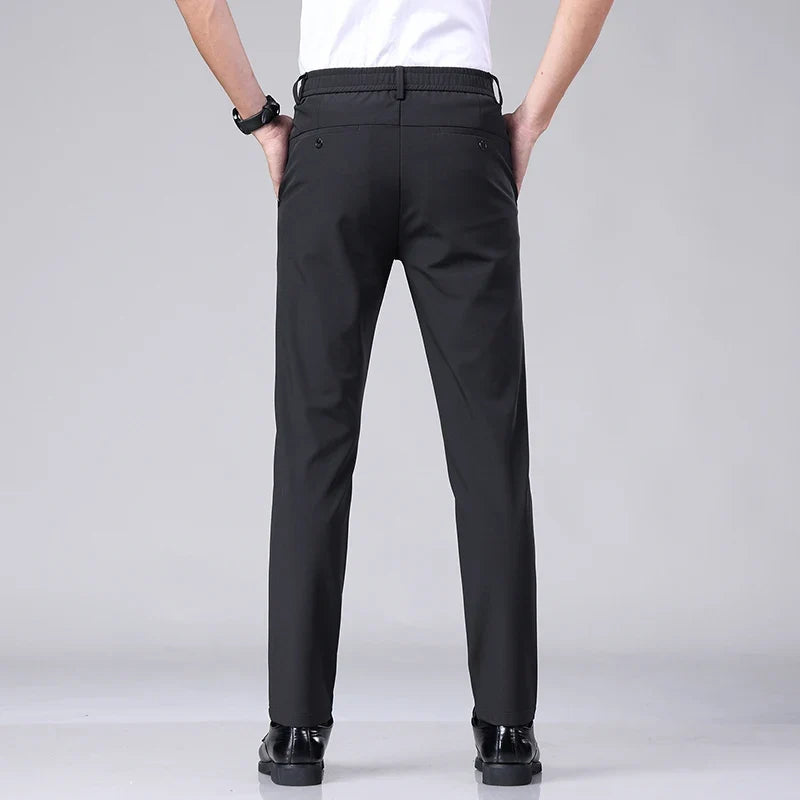 Ultra-thin Elastic Men's Casual Trousers Summer Quick-drying Ice Silk Slim Straight Business Solid Color Trousers Black Gray
