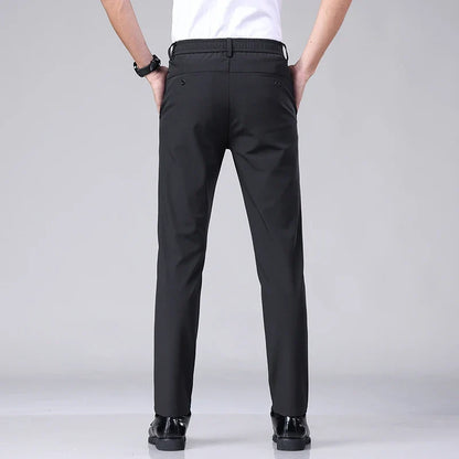 Ultra-thin Elastic Men's Casual Trousers Summer Quick-drying Ice Silk Slim Straight Business Solid Color Trousers Black Gray