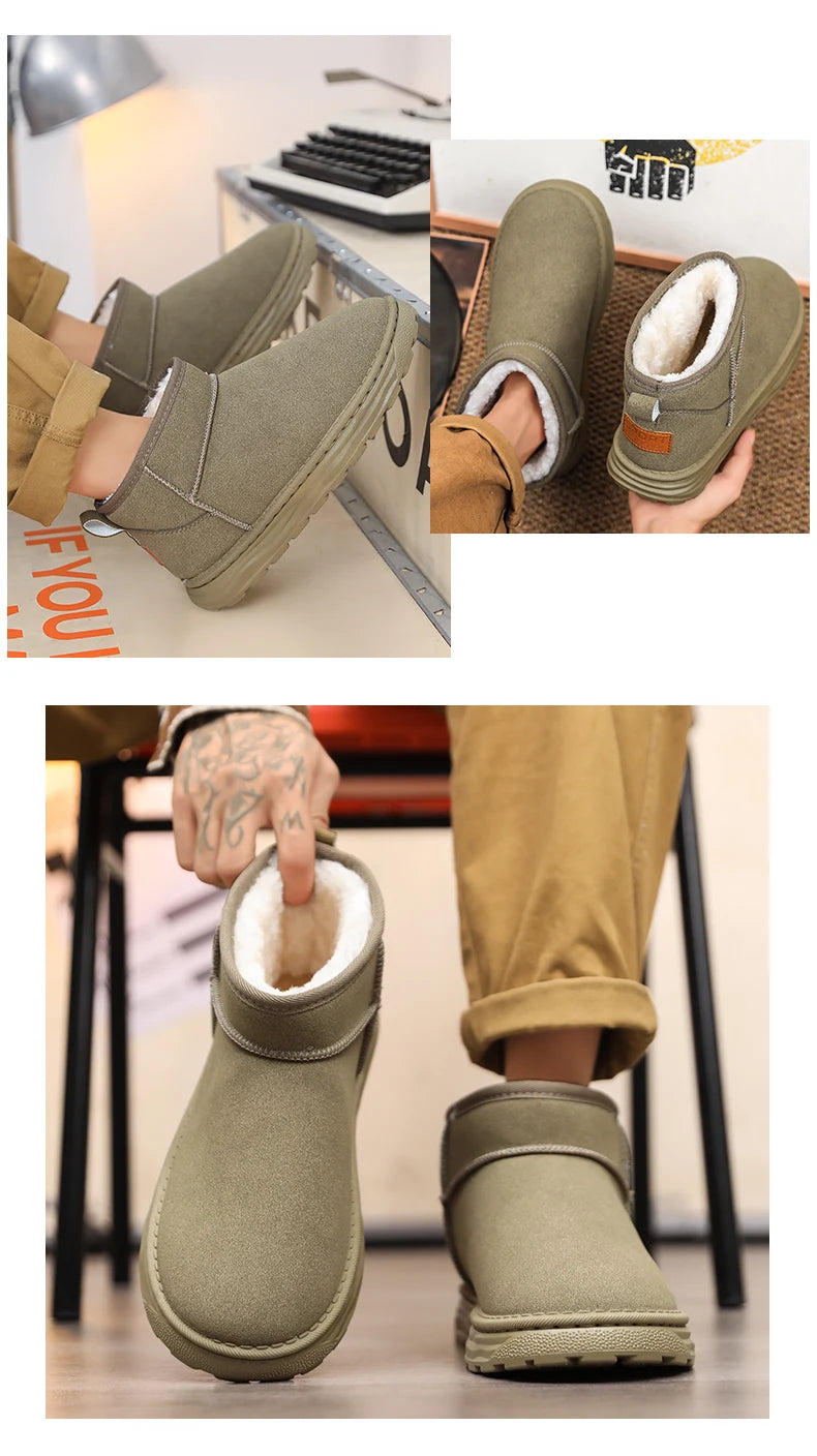 2025 Winter Snow Boots for Men New Fashion Australia Boots 39-47 Classic Top Quality Suede Leather Ankle Boots Warm Mens Shoes
