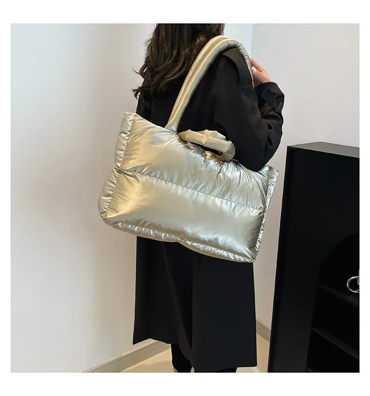 Fashion Large Capacity Puffer Shoulder Bags Padded Women Handbags Casual Nylon Quilted Big Tote Bag Warm Winter Shopper Purses