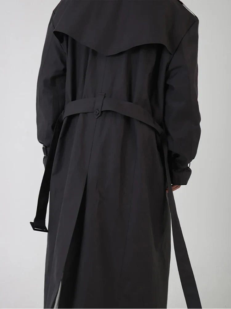 Spring Autumn Cool Long Black Oversized Trench Coat Men Belt Double Breasted Loose Casual Windproof Outerwear 2022