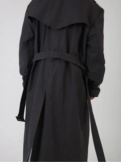 Spring Autumn Cool Long Black Oversized Trench Coat Men Belt Double Breasted Loose Casual Windproof Outerwear 2022