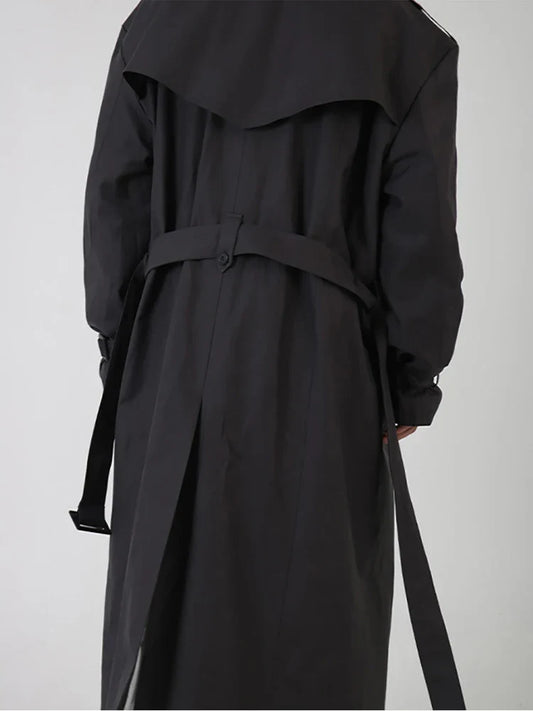 Spring Autumn Cool Long Black Oversized Trench Coat Men Belt Double Breasted Loose Casual Windproof Outerwear 2022