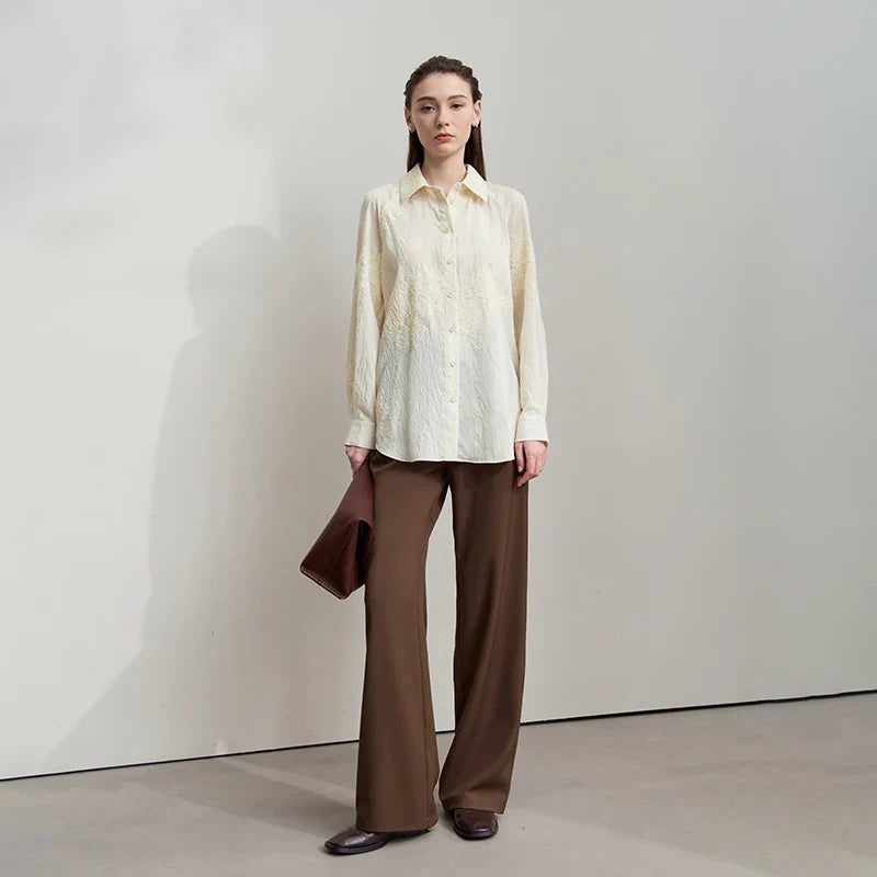 Women's Shirt 2025 Autumn New Blouse Ladies Embroidery Solid Loose Elegant Versatile Long Sleeve Tops For Woman 12543148