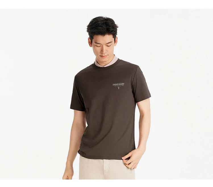 Men Tshirt Soft Print Letter Embroidered Crew Neck 2026 Summer Casual Style Comfortable Fashion Breathable All Match Top