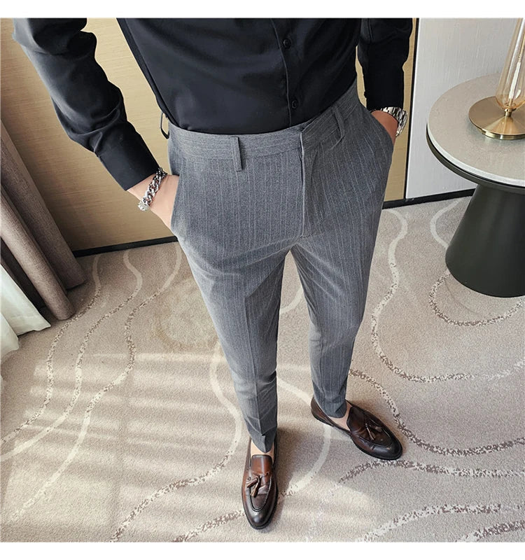 Plus Size 40 42 Spring Summer Double Line Stripe Suit Pants Men Clothing 2022 Korean Slim Fit Business Formal Wear Office Pants
