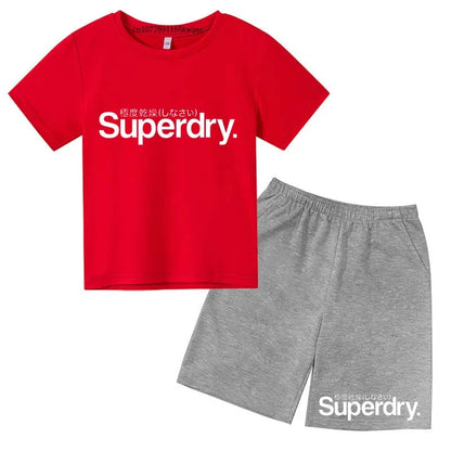 Kids Summer Casual Letter Print Breathable Tees+Short Pants 2pcs Suits 2-13 Years Boys Girls Fashion Outfits Children Clothes