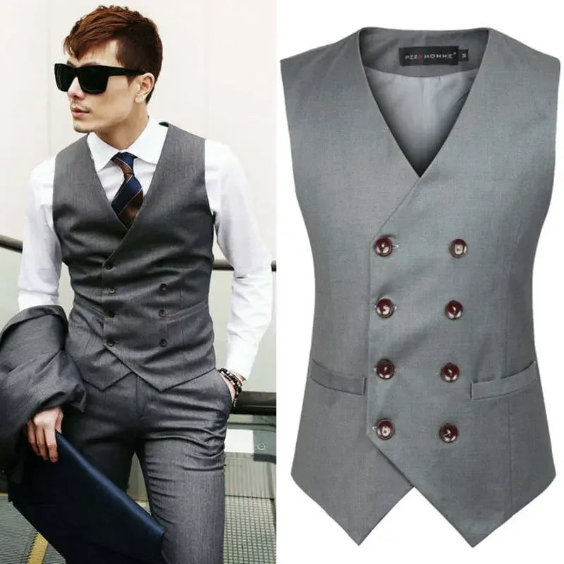 Black Mens Suit Vest Professional Men's Double Breasted Casual Vest Seasonal Men's Wedding Groomsman Suit Top Gray Vest jacket