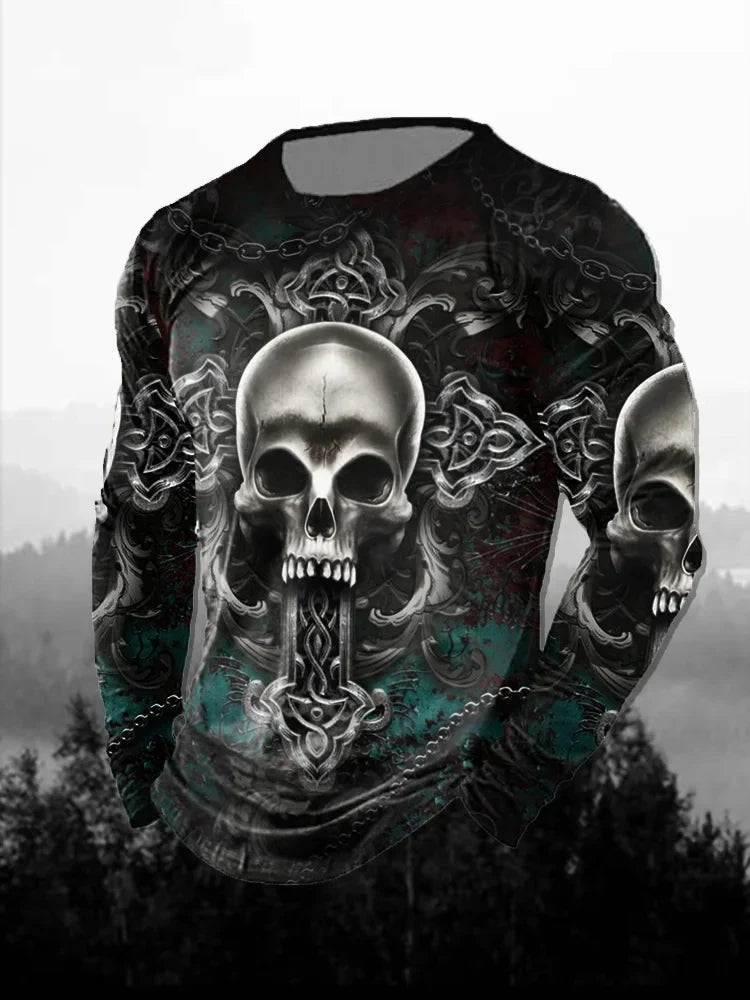 Fashion Skull Pattern 3D Printed Men's T-Shirt Casual outdoors Long Sleeve T-Shirt Unisex Autumn Unisex T-Shirt Men's Clothing