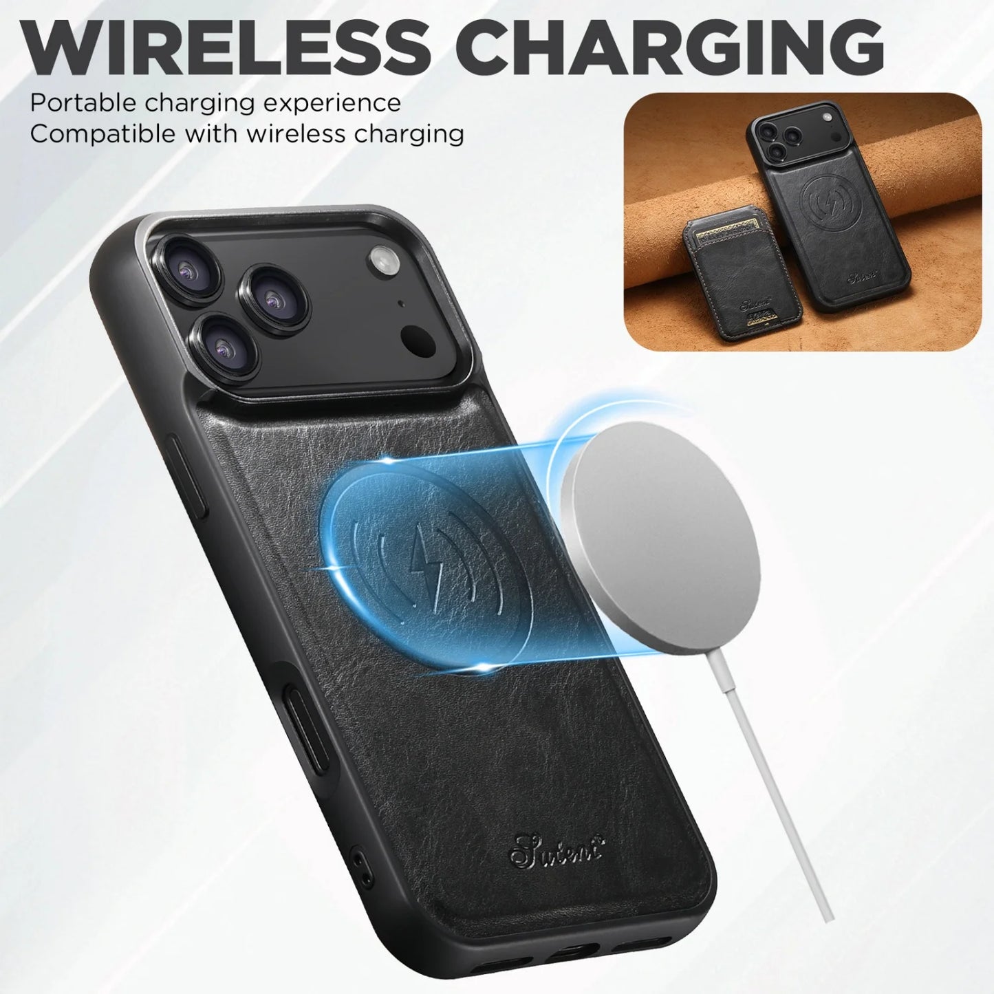 لجراب iPhone 17 Air/16E/15/14/12/13 Promax Plus اثنين في واحد، تغطية كاملة من مادة TPU مع حامل بطاقات وإدخال بطاقة مغناطيسية وجراب جلد