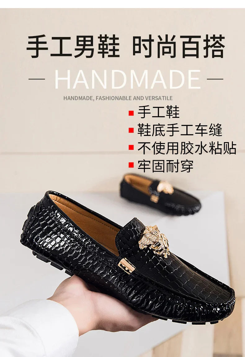 European Station Slip-On Lazy Beanie Shoes Men's Crocodile Pattern Men's Shoes 36 Small Size 48 Large Size New Casual Men's Leather Shoes
